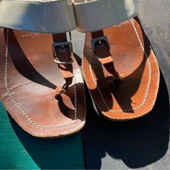 Authentic Prada Leather Sandals Ivory Patent Leather and Brown Slides Sz 38 - Picture 5 of 11